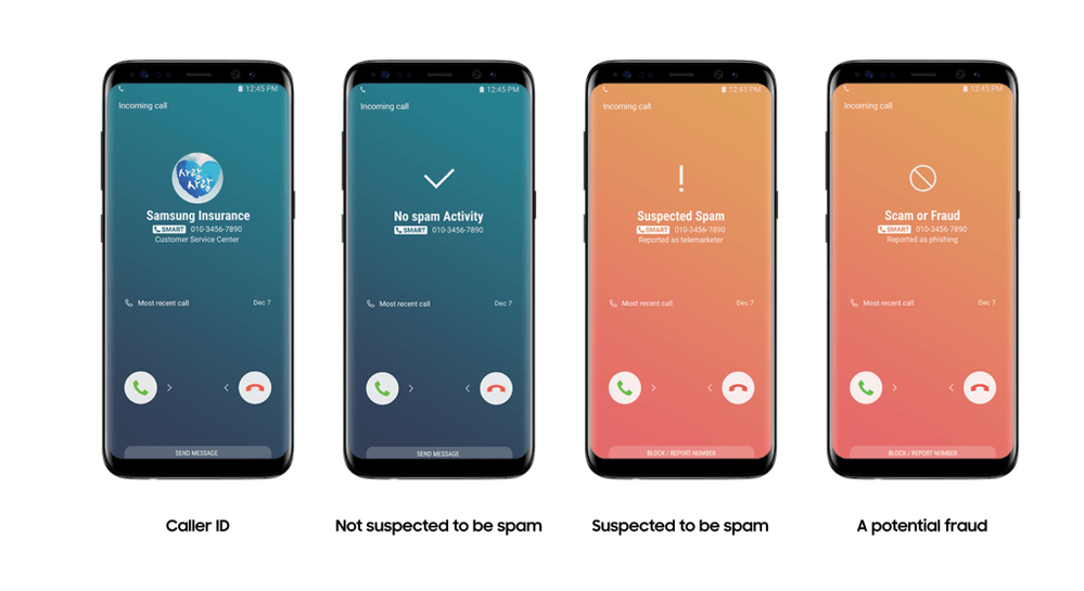 The different screens depending on how spam callers are reported