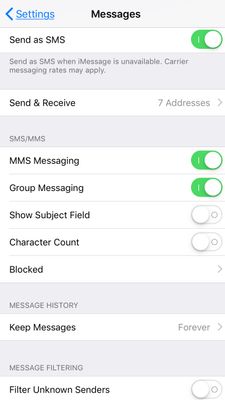 Enable SMS and MMS in iOS Messages