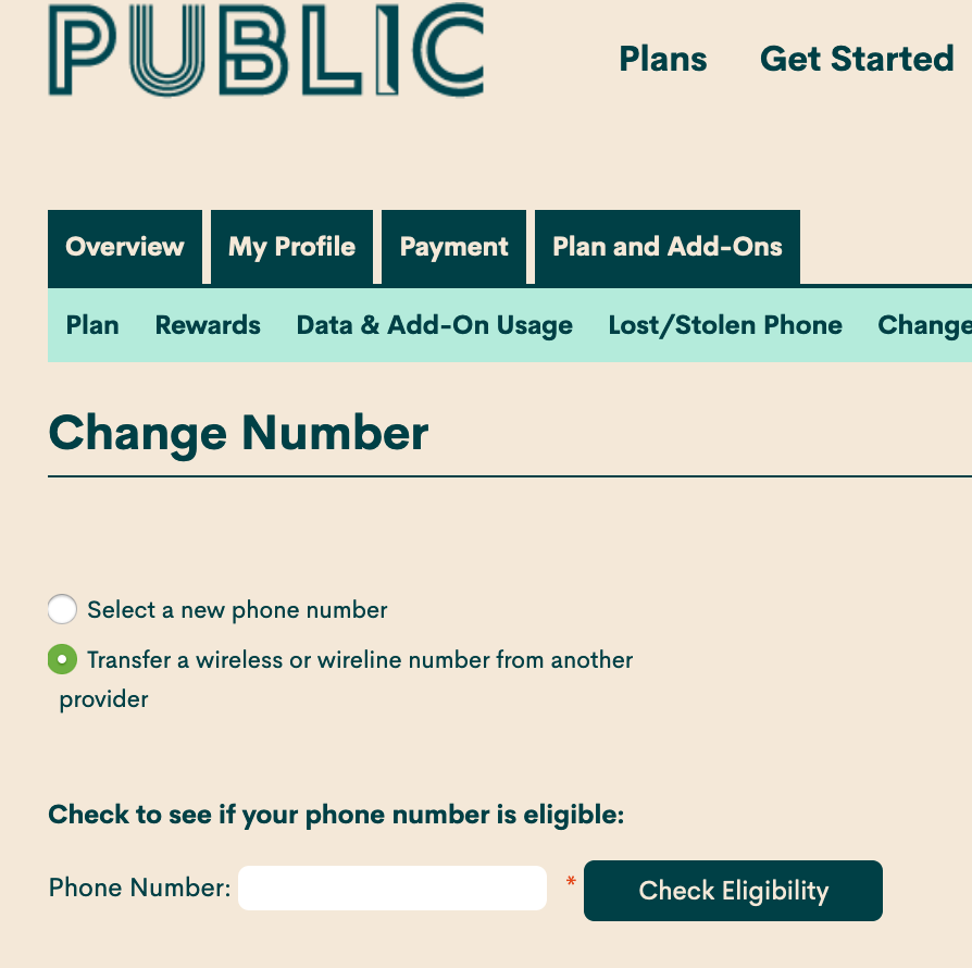 Porting number to Public Mobile