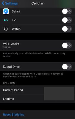 Reset iOS cellular statistics