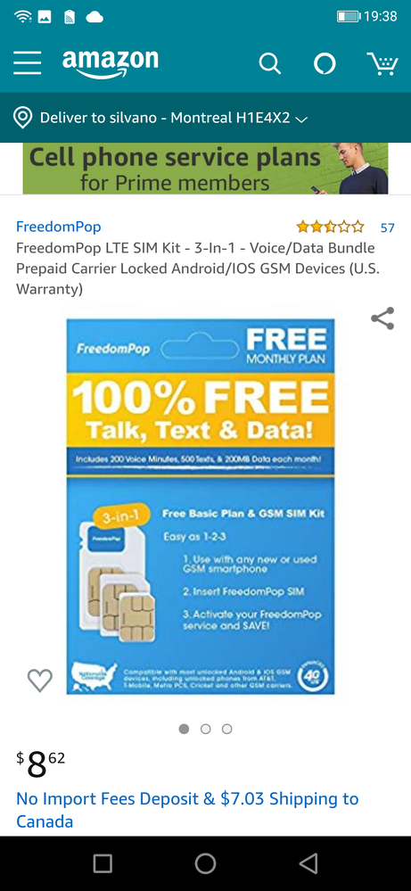 Shopping on Amazon for freedom sim card