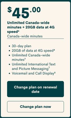 $45/month 15GB plan 4G