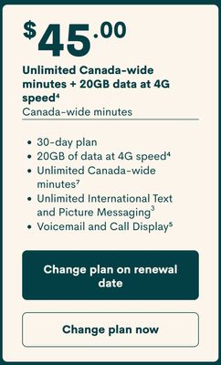 $45/month 15GB plan 4G