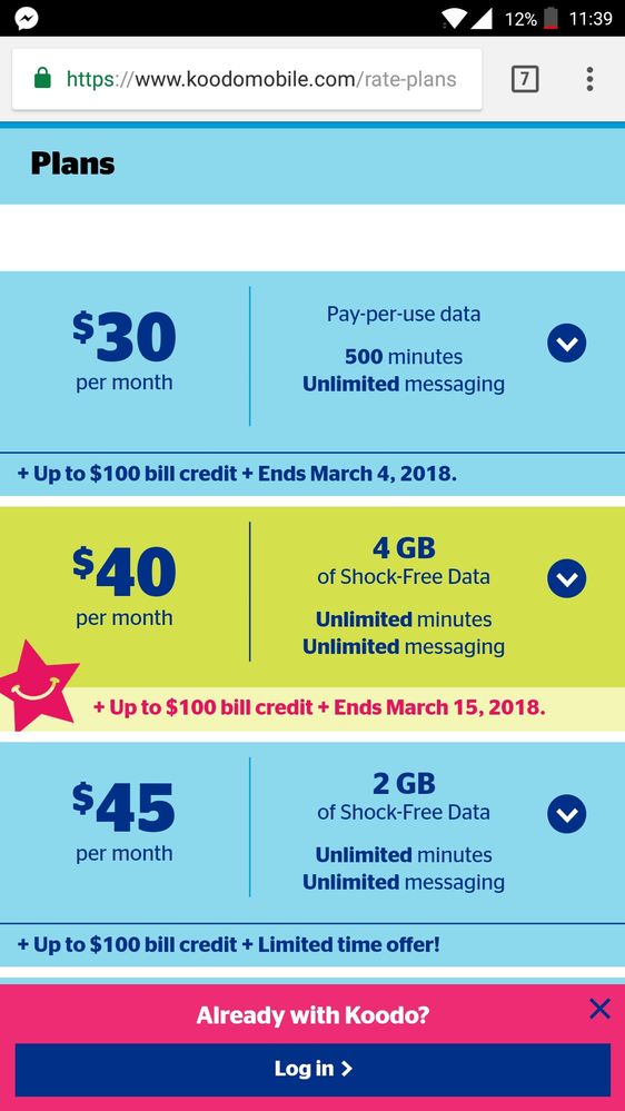 For those interested this is what you get when you put the promo code in. I am also on the fall 40/4gb promo but did not receive the special alert text from koodo/pubmo. Thanks to the person who posted the promo code.