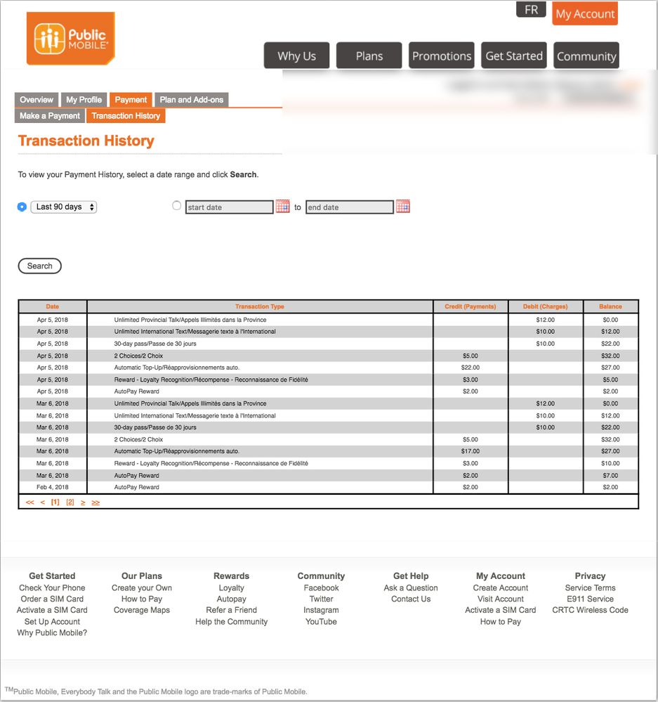 Public Mobile Payment History